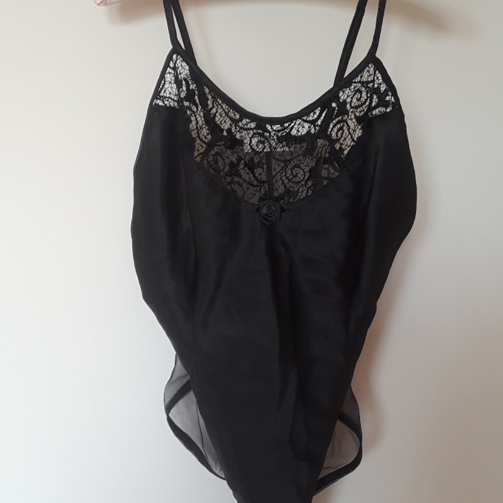 Black Satin Teddy Lingerie Bodysuit NWOT